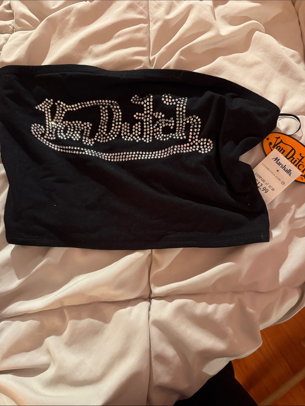 Von Dutch Black Tube Skort with Rhinestone Logo